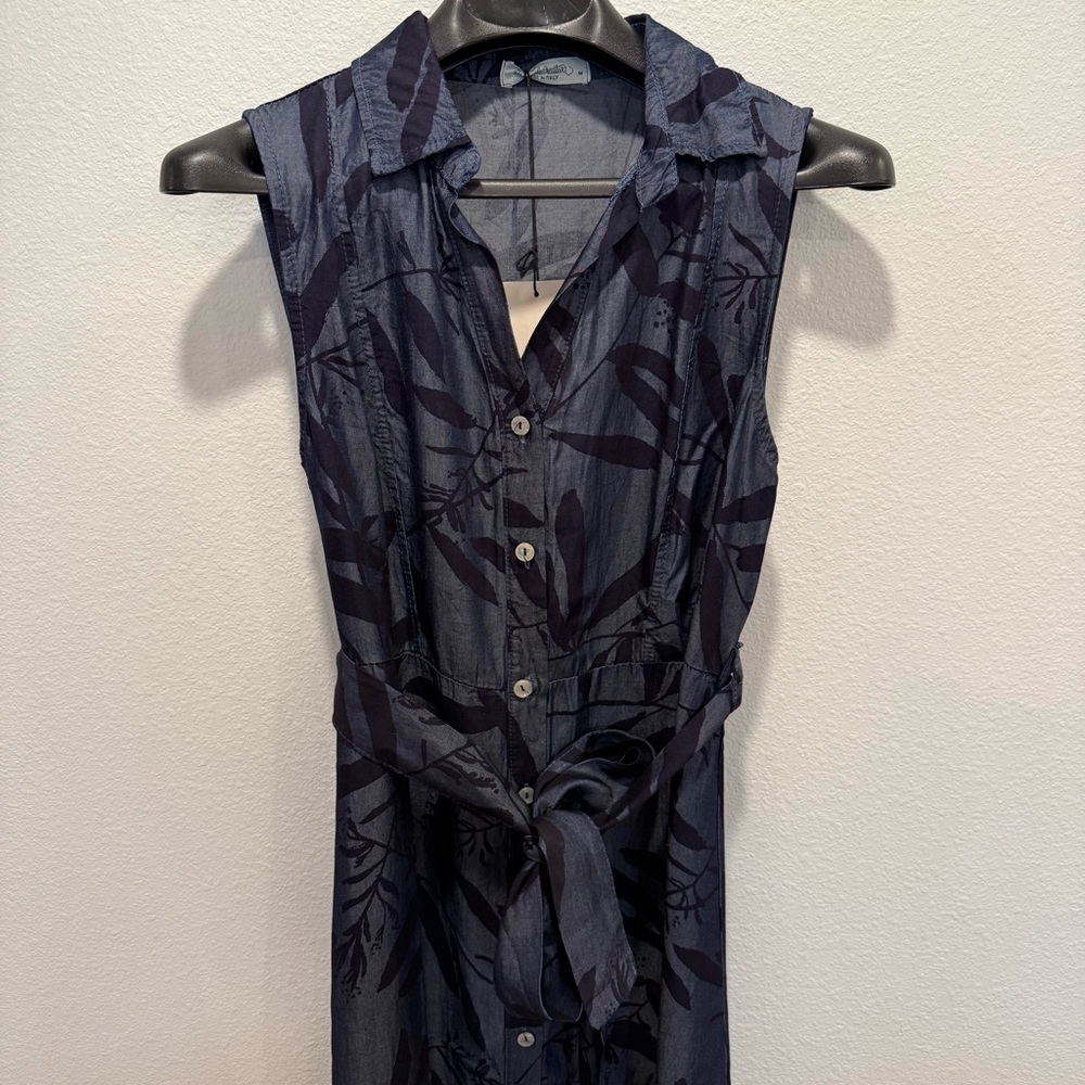 Made in Italy Blue Leaf Print Sleeveless Midi Dress Super Soft Viscose Size M - Picture 4 of 10